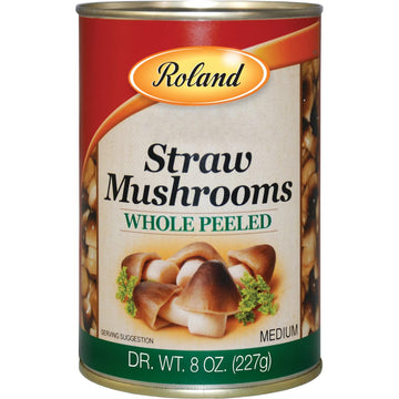 Roland Foods Canned Peeled Straw Mushrooms, 15 Ounce Can, Pack of 8