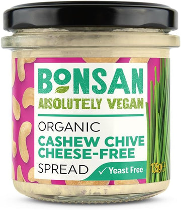 Bonsan Organic Cashew Chive Cheese-Free Spread 135g, Pack of 6 - Vegan Cream Cheese Alternative - Made from Cashews & Fragrant Chives - Yeast Free & GMO Free - for Sandwhiches & Dipping