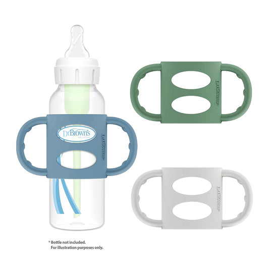 Dr. Brown’S Milestones 100% Silicone Baby Bottle Handles, Narrow, Blue, Green, Gray, 3 Pack, 4M+