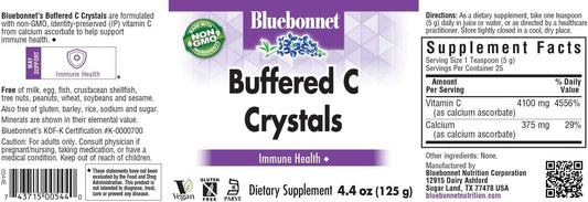 Bluebonnet Nutrition Buffered C Crystals, Buffered Vitamin C Powder, For Immune Health, For Antioxidant Protection, Soy Free, Gluten Free, Non-Gmo, Kosher, Dairy Free, Vegan, Powder, 4.4 Oz (125 G)