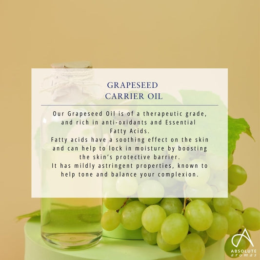 Absolute Aromas Grapeseed Oil 500Ml - Pure, Natural, Vegan, Gmo-Free - Massage Carrier Oil And Moisturiser For Hair, Skin, Face And Nails