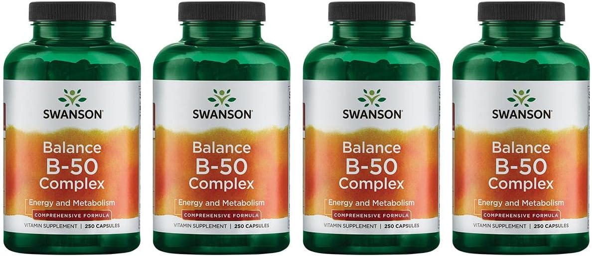 Swanson B-50 B-Complex - High-Potency B Vitamin Complex For Immune, Heart, And Nervous System Support - 250 Capsules (4 Pack)