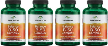Swanson B-50 B-Complex - High-Potency B Vitamin Complex For Immune, Heart, And Nervous System Support - 250 Capsules (4 Pack)