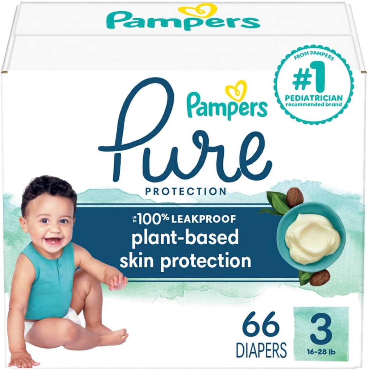 Pampers Pure Protection Diapers - Size 3, 66 Count, Hypoallergenic Premium Disposable Baby Diapers