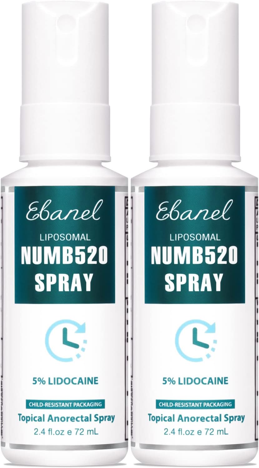 Ebanel 2-Pack 5% Lidocaine Spray Pain Relief Numb520 Burn Itch Relief Numbing Spray For Skin, Topical Anesthetic Postpartum Hemorrhoid Treatment Spray With Phenylephrine For Local And Anorectal Uses