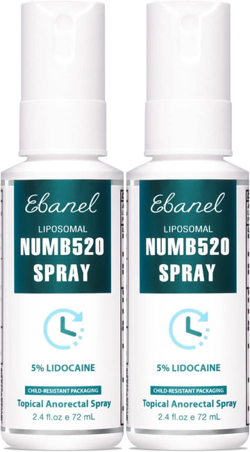 Ebanel 2-Pack 5% Lidocaine Spray Pain Relief Numb520 Burn Itch Relief Numbing Spray For Skin, Topical Anesthetic Postpartum Hemorrhoid Treatment Spray With Phenylephrine For Local And Anorectal Uses