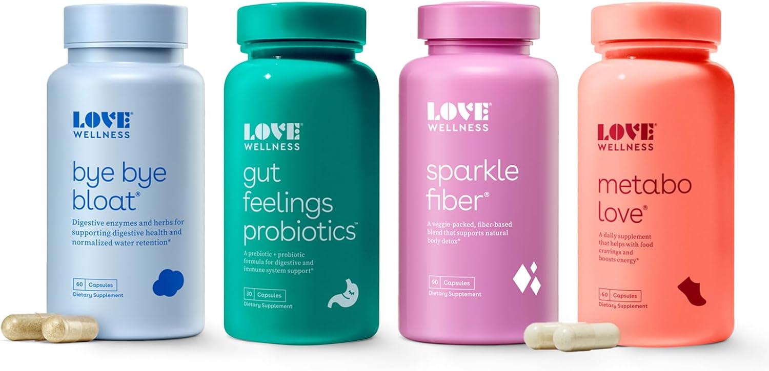 Love Wellness Digestive Health Kit | Bloating Relief, Fiber Supplement For Women & Digestive Health Probiotic | Safe & Effective