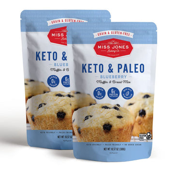 Miss Jones Baking Keto Blueberry Muffin Mix - Gluten Free, Low Carb, No Sugar Added, Naturally Sweetened Desserts & Treats - Diabetic, Atkins, WW, and Paleo Friendly (Pack of 2)