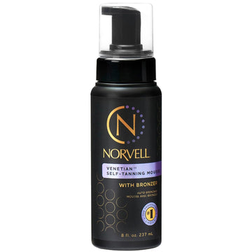 Norvell Sunless Self Tanning Bundle - Venetian Self Tanner Mousse With Bronzer, 8 Fl Oz + Streak-Free Tan Applicator Mitt - Premium Natural Looking Self Tanning Foam And Washable Self Tan Mitt