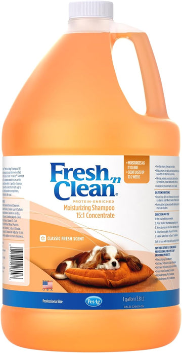 Pet-Ag Fresh ’N Clean Moisturizing Shampoo, Classic Fresh Scent (15:1 Concentrate) - 1 Gallon - Moisturizes With Vitamin E & Aloe Vera - Strengthens & Repairs Coats - Soap Free