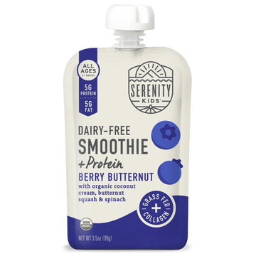 Serenity Kids 6+ Months Dairy-Free Smoothie Baby Food | Usda Organic | Grass Fed Collagen Protein | 3.5 Ounce Bpa-Free Pouch | Berry Butternut | 1 Count