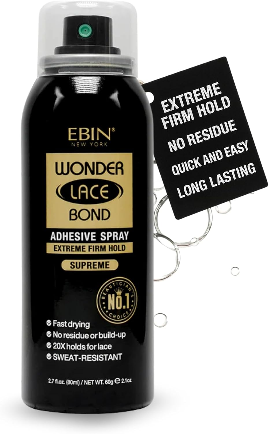 Ebin New York Wonder Lace Bond Adhesive Spray - Supreme Extreme Firm Hold 80Ml | Fast Drying, No Residue, No Build Up, Powerful All-Day Hold, Daily Wig Application