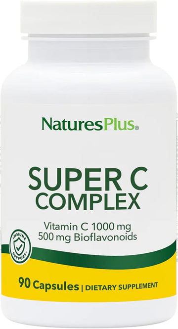 Natures Plus Super C Complex - 1000 Mg Ascorbic Acid, 90 Vegetarian Capsules - High Potency Vitamin C Supplement, Antioxidant - Gluten-Free - 45 Servings