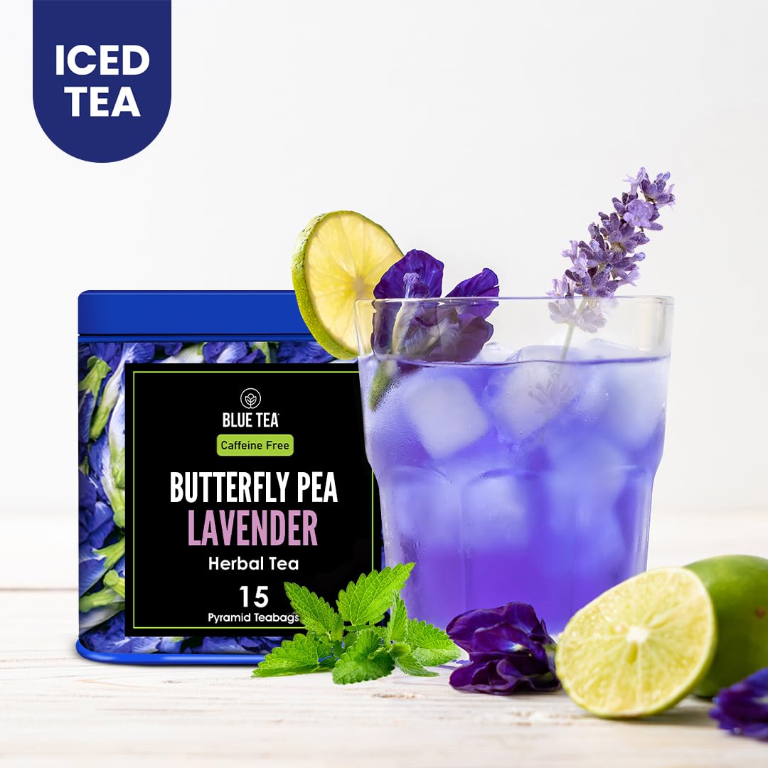 Blue Tea - Butterfly Pea Flower Tea - Lavender - 15 Count | Detoxifying Blend | Calming Tea - Caffeine Free - Flower Based - Herbal Tea | Eco-Conscious Tin Packaging