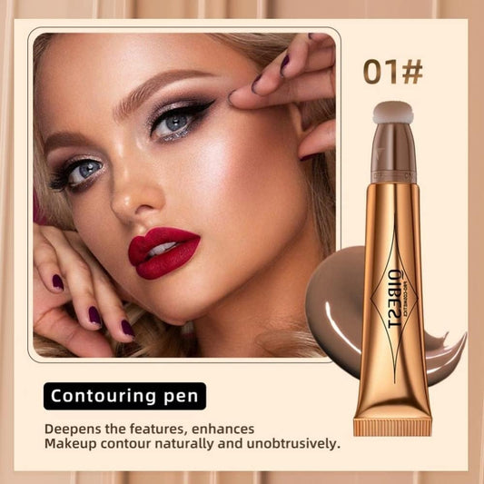 Contour Beauty Wand, Liquid Face Concealer Contouring With Cushion Applicator, High Coverage Natural Matte Finish Highlighter Bronzer Stick Super Silky Cream Face Blush Illuminator Makeup Stick (3#)
