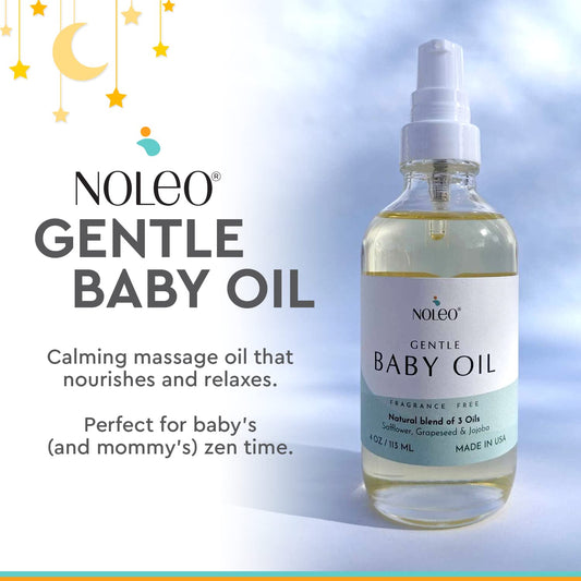 NOLEO Gentle Baby Oil - Calming Baby Oil for Newborn w/Grapeseed, Safflower & Jojoba Baby Skin Care Natural Oils - Baby Oil Organic for Sensitive Skin, No Fragrance & No Perfumes - 4 oz