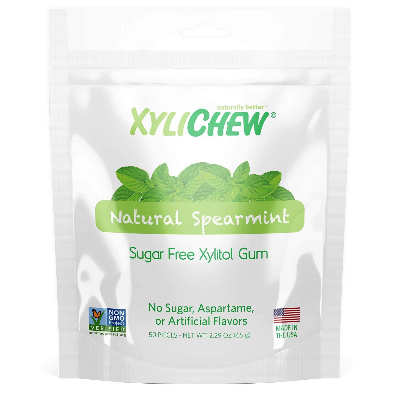 Xylichew 100% Xylitol Chewing Gum - Non Gmo, Non Aspartame, Gluten Free, And Sugar Free Gum - Natural Oral Care, Relieves Bad Breath And Dry Mouth - Spearmint, 288 Count