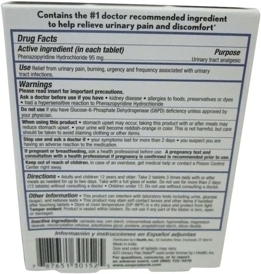 AZO Urinary Pain Relief Value Size, with Phenazopyridine Hydrochloride, Fast Relief, Relieves UTI Pain, Burning & Urgency, Targets the Source of Pain, #1 Most Trusted Brand, 30 Tablets : Health & Household