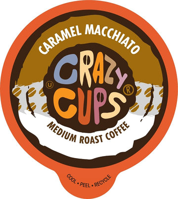 Crazy Cups Flavored Coffee For Single Serve Keurig K-Cups Machines, Caramel Macchiato, Hot Or Iced, Medium Roast In Recyclable Pods, Brown, 22 Count