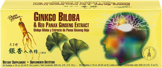 Prince Of Peace Ginkgo Biloba & Red Panax Ginseng Extract, 30 Bottles, 0.34 fl. oz. Each – Ginkgo Biloba Supplement – Chinese Red Panax Ginseng Extract – Supports Overall Well-being : Health & Household