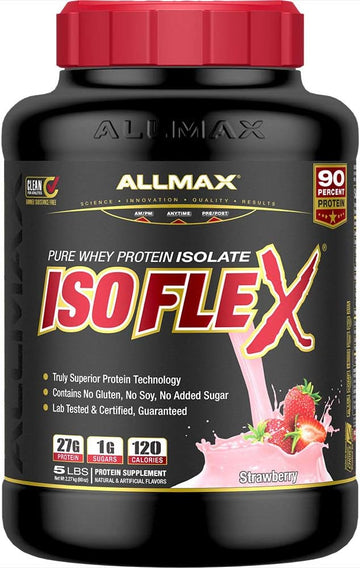ALLMAX ISOFLEX Whey Protein Isolate, Strawberry - 5 lb - 27 Grams of P