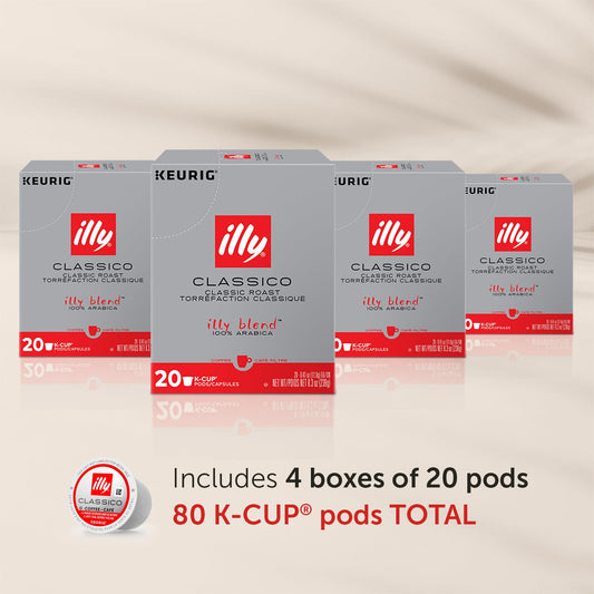 Illy Coffee K Cups - Coffee Pods For Keurig Coffee Maker – Classico Roast - Caramel, Orange Blossom & Jasmine - Mild, Flavorful & Balanced Flavor Pods Of Coffee - No Preservatives – 20 Count, 4 Pack