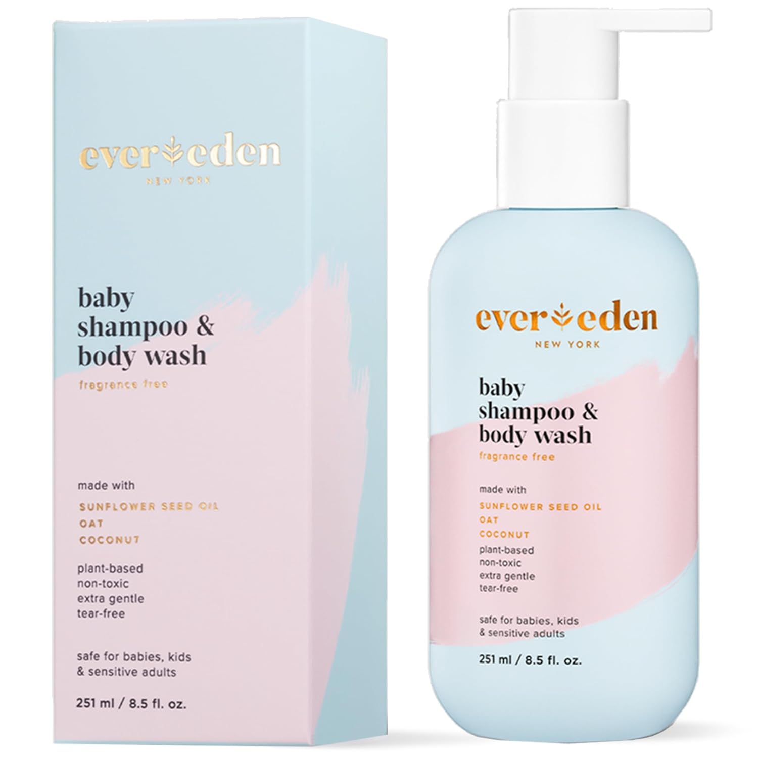 Evereden Baby Shampoo and Body Wash 8.5 fl oz. | Clean and Natural Baby Care | Non-toxic and Fragrance Free | Plant-based and Organic Ingredients