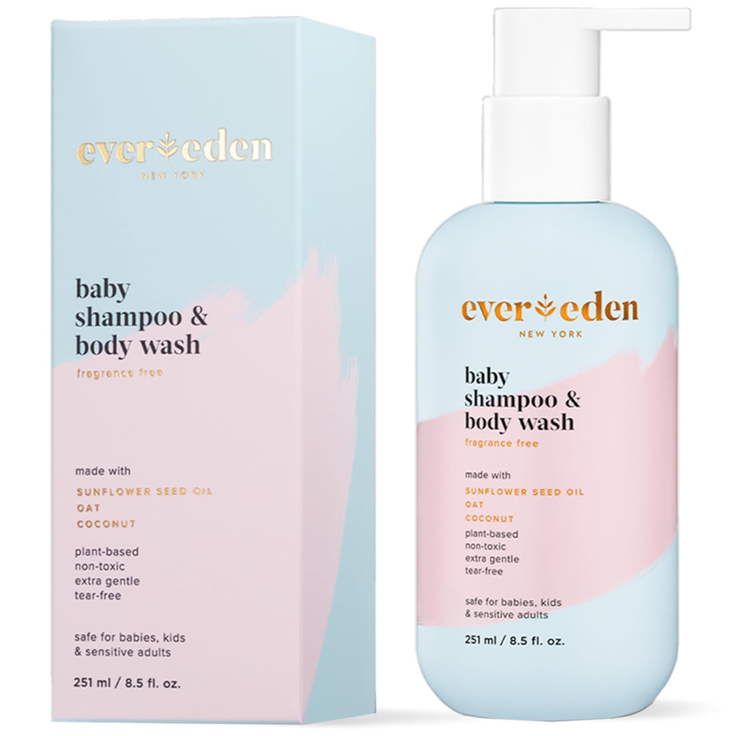 Evereden Baby Shampoo And Body Wash 8.5 Fl Oz. | Clean And Gentle Baby Care | Non-Toxic And Fragrance Free | Plant-Based Ingredients