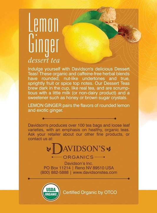 Davidson'S Organics, Lemon Ginger, 8-Count Tea Bags, Pack Of 12