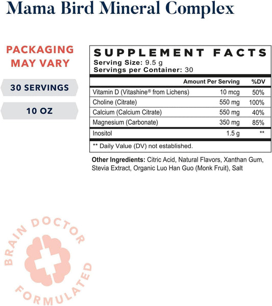 Best Nest Wellness Mama Bird Multi Mineral Supplement Powder Complex W/Magnesium, Choline, Calcium And More, Supports Brain & Bone, Non-Gmo, Fizzy Lemon-Lime Drink Mix, 10 Oz