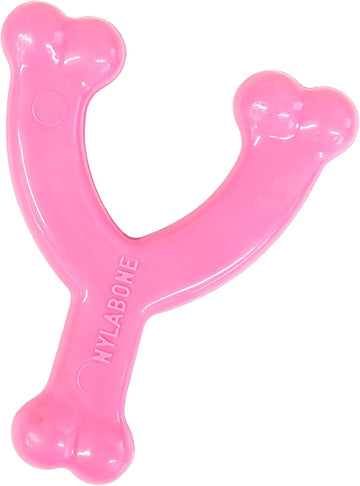 Nylabone Puppy Wishbone Chew Toy - Puppy Chew Toy For Teething - Puppy Supplies - Pink, Chicken Flavor, X-Small/Petite (1 Count)