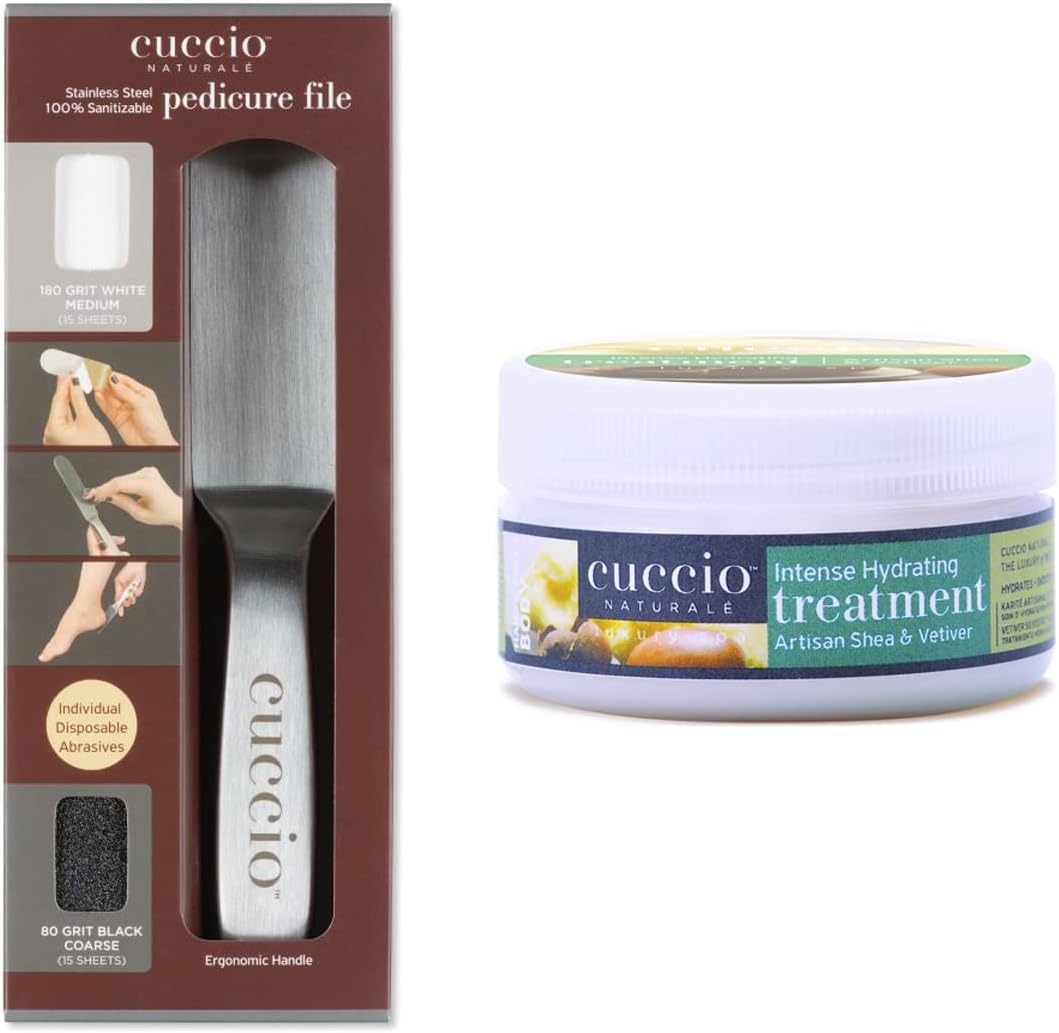 Cuccio Professional Stainless Steel Pedicure File with Artisan Shea Intense Hydrating Lotion 8oz, 2 Piece Set : Amazon.co.uk: Health & Personal Care