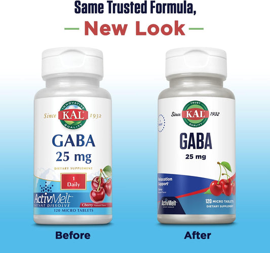 Kal Gaba Supplement, Relaxation Support And Stress Relief Support, Natural Cherry Flavor Activmelt Instant Dissolve, Vegetarian, 60-Day Money-Back Guarantee, 120 Servings, 120 Micro Tablets