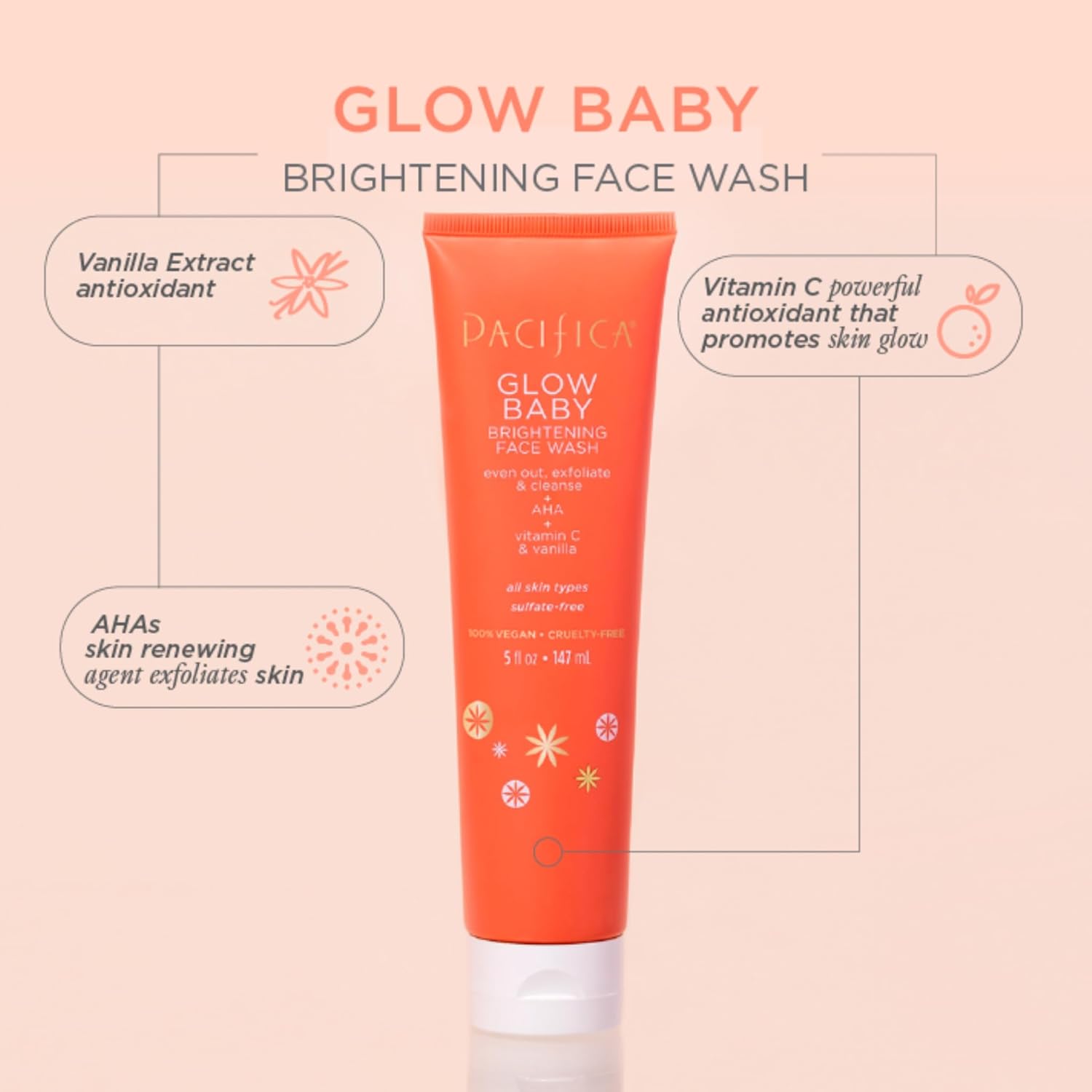 Pacifica Beauty Glow Baby Brightening Face Wash & Enzyme Face Scrub Set, Skincare, Vitamin C, Glycolic Acid, Vitamin E, Facial Cleanser, Exfoliator, Skin Care, Vegan, 5 fl oz and 4 fl oz (Set of 2) : Beauty & Personal Care