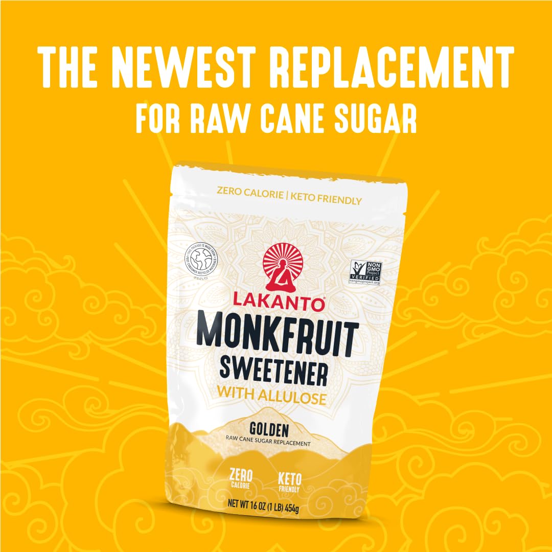 Lakanto Golden Monk Fruit Sweetener with Allulose - Raw Cane Sugar Substitute, Erythritol Free, Gluten Free, Vegan, Keto Friendly, Sugar Replacement (Golden - 3 lb - Pack of 1) : Grocery & Gourmet Food