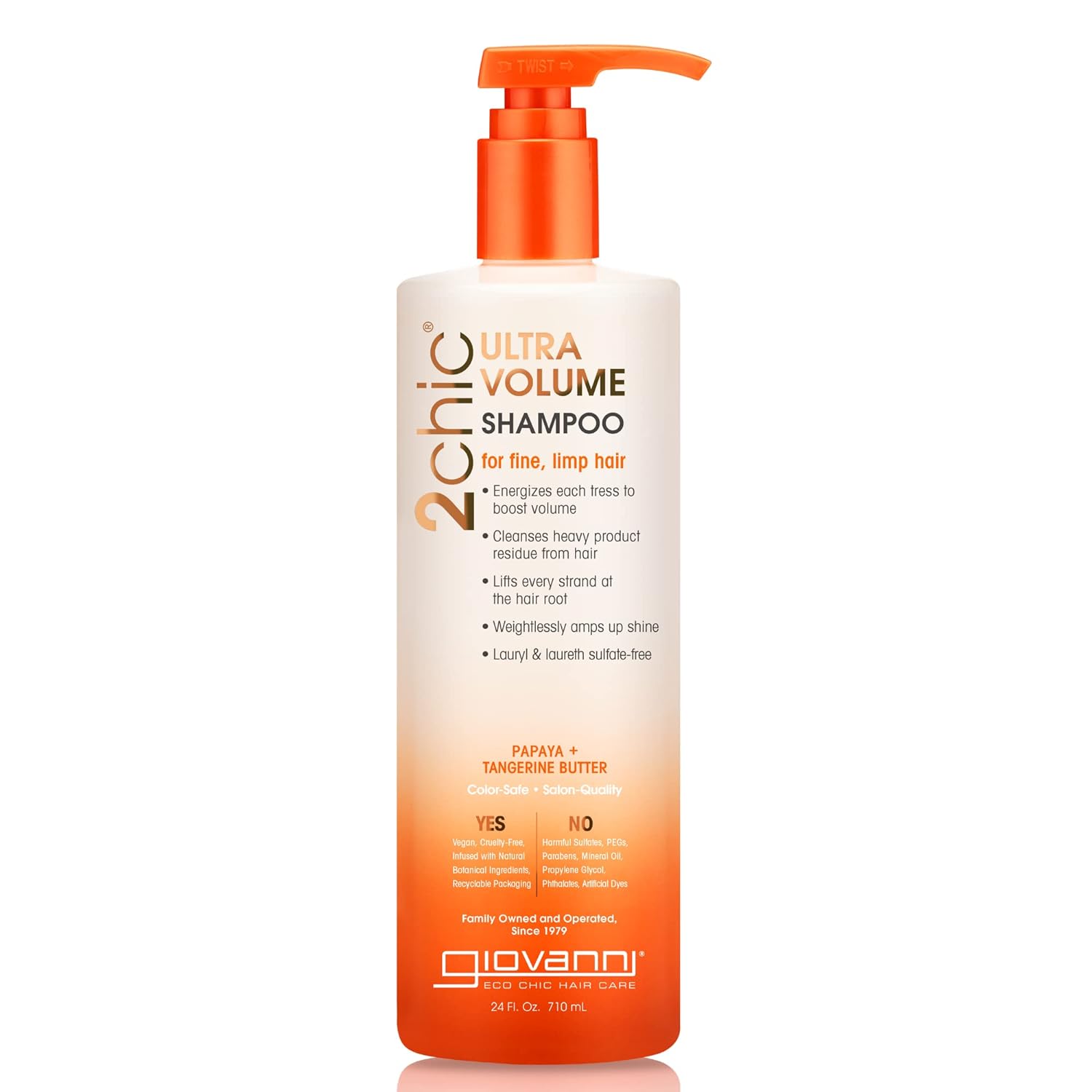 Giovanni 2Chic Ultra-Volume Shampoo - Daily Volumizing Formula With Papaya & Tangerine Butter, Promotes Weightless Control For Fine Limp Thin Hair, No Parabens, Color Safe - 24 Fl Oz