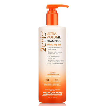 Giovanni 2Chic Ultra-Volume Shampoo - Daily Volumizing Formula With Papaya & Tangerine Butter, Promotes Weightless Control For Fine Limp Thin Hair, No Parabens, Color Safe - 24 Fl Oz