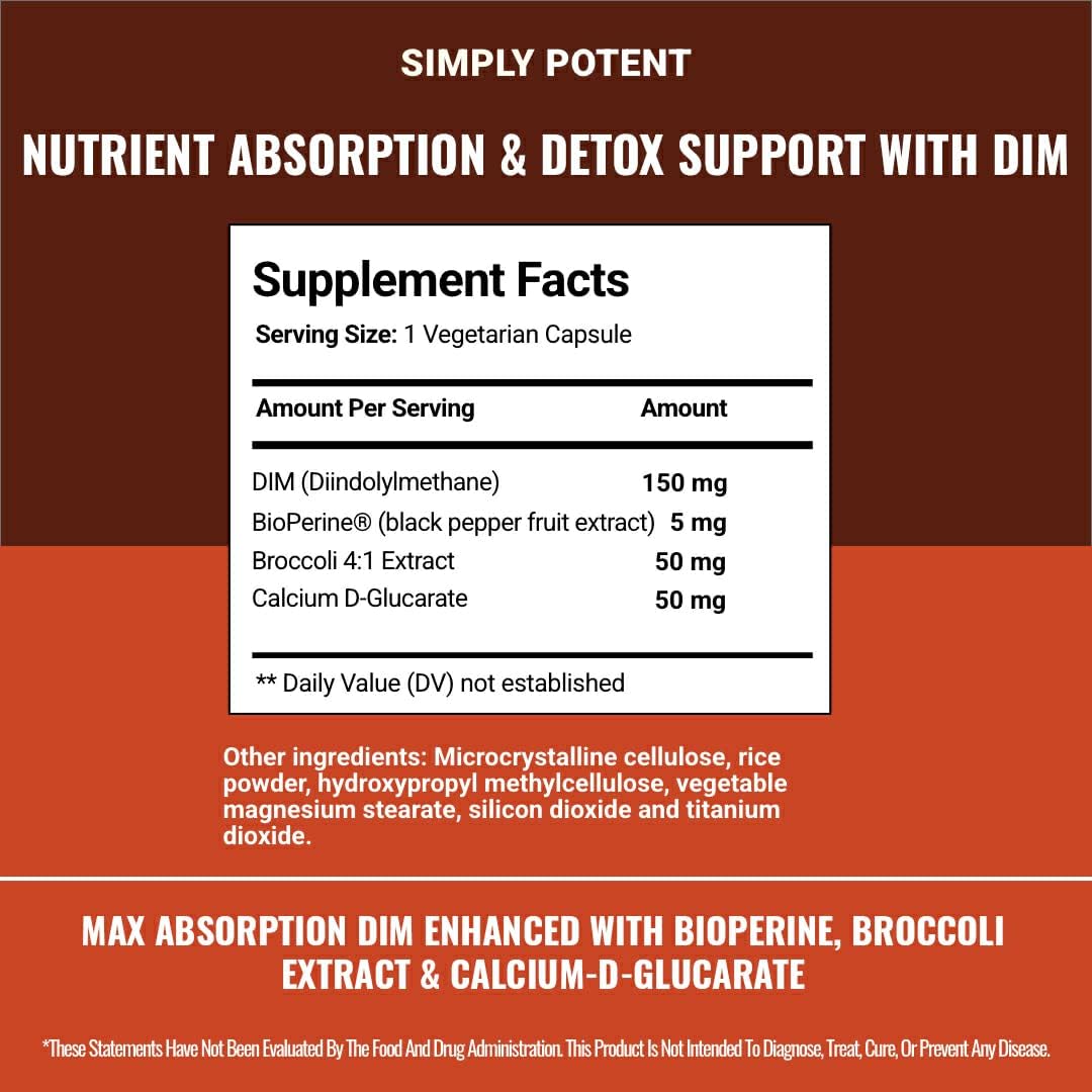 DIM Supplement 250mg + BioPerine, Hormone Support for Men & Women - Soothe Signs of Menopause, Disposition Aid, Estrogen Balance, Discomfort Alleviation, Focus, Clarity, Estrogen Neutralizer for Men : Health & Household