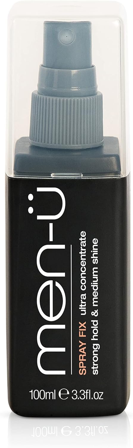 Men-U Mens Hair Spray Fix 100Ml – Hair Gel Spray, High Hold And Medium Shine. Root Lift With Hold To Create Volume – Ultra Concentrate, Longer Lasting. Hairspray Men, 100Ml Bottle Refill