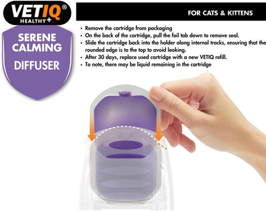 VETIQ Serene Calming Portable Diffuser Starter Kit For Cats & Kittens, Help Calm, Relax & Ease Separation Anxiety, Anxiousness or Hyperactivity, No Plugs or Electricity Needed, Diffuser & 6 ml Refill?6709