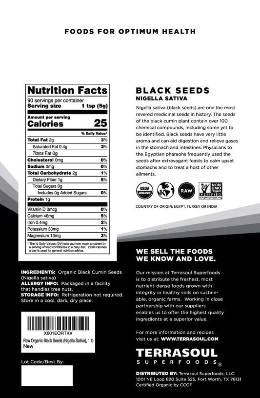 Terrasoul Superfoods Organic Black Cumin Seeds (Nigella Sativa), 1 Lb