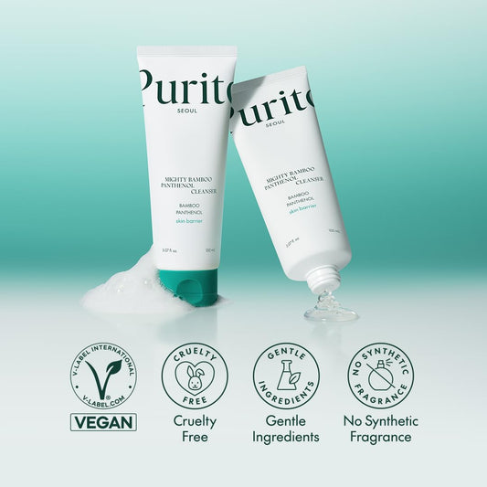 Purito Mighty Bamboo Panthenol Cleanser, Centella Unscented Serum & Oat-In Calming Gel Cream Set