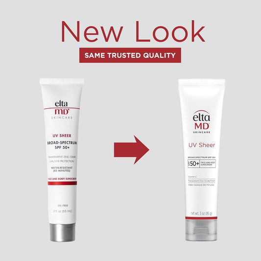 Eltamd Uv Sheer Face And Body Sunscreen Spf 50+, Oil Free, No White Cast Sunscreen For Face And Body, Zinc Oxide Formula, 3.0 Oz Tube : Beauty & Personal Care