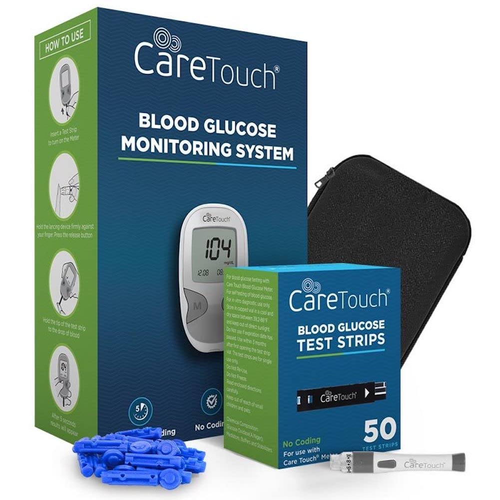 Care Touch Blood Glucose Monitor Kit - Diabetes Testing Kit + 1 Glucometer, 50 Blood Sugar Care Touch Test Strips, 1 Lancing Device, 100 Care Touch Lancets, Travel Case For Blood Glucose Meter