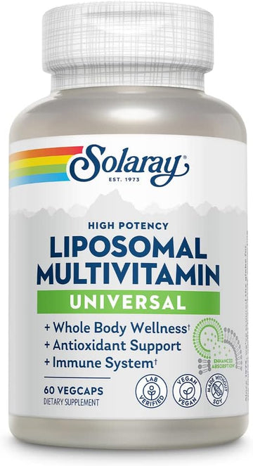 Solaray Liposomal Multivitamin For Men & Women, High Potency, Enhanced Absorption Vitamin C, Vitamin D, Biotin, Methyl B-12, Odor Neutral & Gentle Digestion, 30 Servings, 60 Vegcaps