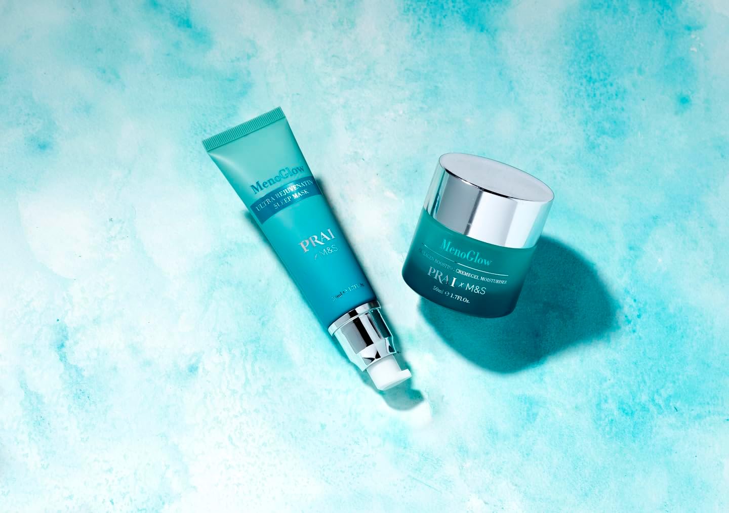 PRAI MenoGlow Value Set - Menopause Skincare & Support - Collagen Boosting Crème Gel Moisturiser (50ml), Hot Flush Cool Fix Serum (60ml), Crème Cleanser (120ml), Ultra Rejuvenating Sleep Mask (50ml) : Amazon.co.uk: Beauty