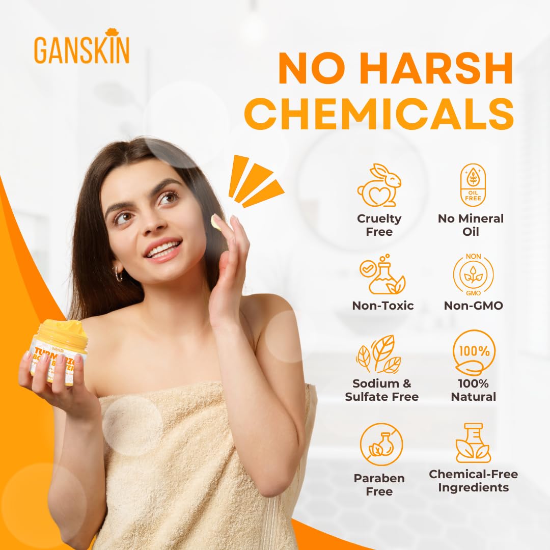 Ganskin Turmeric Face Cream – All Natural Skin Brightening Lotion – Turmeric Whipped Body Butter For Dark Spots, Hyperpigmentation – Skincare Cleanses, Fights Acne, Evens Tone, Scars, Sun Damage : Beauty & Personal Care