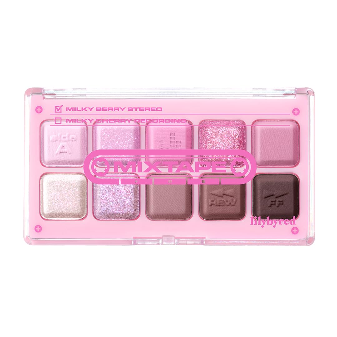 Lilybyred Mood Keyboard Mixtape Edition Eyeshadow Palette (09#Milky Berry Stereo)| Long-Wearing, Glitter, Clear Watercolor | Palette With Easy Color Matching For All | K-Beauty