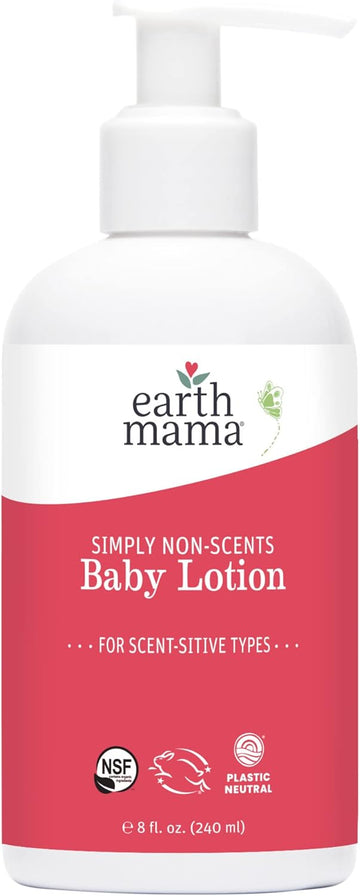 Earth Mama Simply Non-Scents Baby Lotion For Dry Skin, Calendula Cream For Newborn Skin Care, Organic Moisturizer For Children With Aloe Juice, Rooibos, & Shea Butter, Fragrance Free, 8-Fluid Ounce