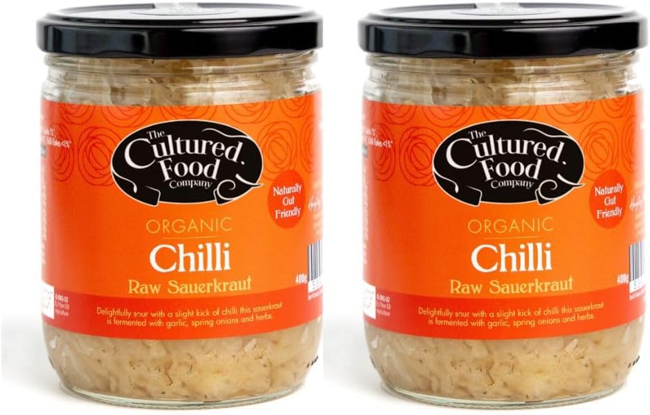 The Cultured Food Company Chilli & Dill Sauerkraut 400G Jar X 2 - Organic Sauerkraut, Raw & Unpasteurised - Probiotic - Gut Healthy - Traditionally Fermented - No Preservatives - Vegan